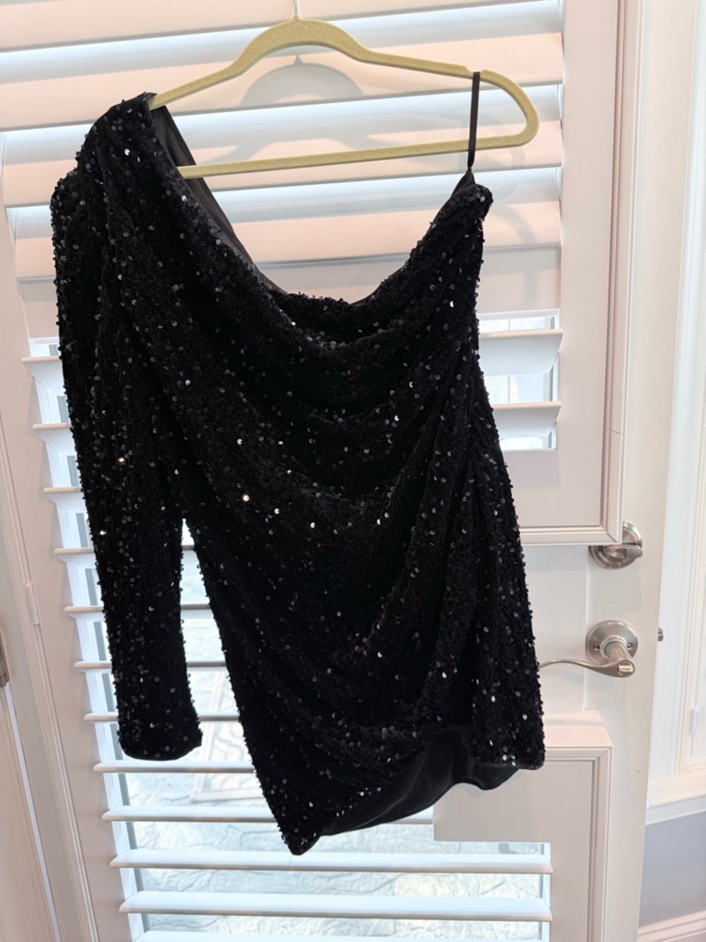 PLUS SIZE Black One-Shoulder Sequin Draped Top - NWOT Size 2X